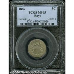 1866[5C] Rays MS65 PCGS.