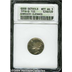 1916-D[10C]--Damaged, Cleaned--ANACS. Good Details, Net AG3.