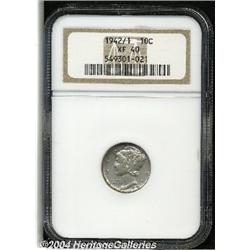 1942/1[10C] XF40 NGC. This popular overdate has pleasing silver-gray surfaces that reveal touches of