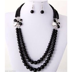Classic Black Onyx bead Necklace & Earrings Set