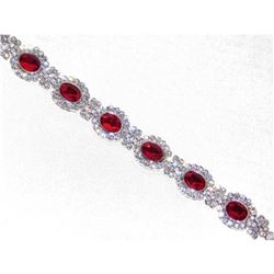 Glamorous Sparkling Party Silver Clear & Red Ruby Rhinestone Crystal Bracelet