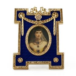Blue Enameled Guilloche Russian Royal Picture Frame