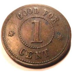 1863 Civil War Token - T. Ivory Billiards Salloon, Brooklyn, NY