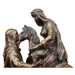 Large Arabian Man Helping his wife Bronze Marble Base Sculpture Statue by Barye