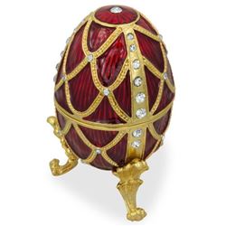 Faberge Inspired 4" Golden Trellis Crimson Enamel Royal Inspired Russian Egg