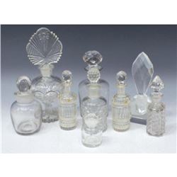 Wonderful, large collection of nine (9) antique molded and blown glass perfume bottles.