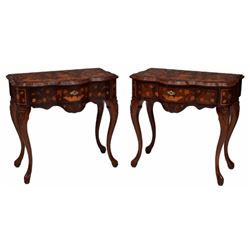 Pair of Italian Floral Inlaid Console Tables