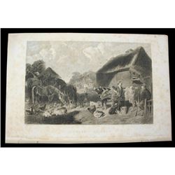 c1850 Steel Engraving, Barnyard Animals