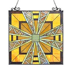 "PROGRESSIVE" Tiffany-style Glass Window Panel 24.5x26