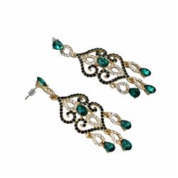 18k Gold Plated Gp Green Crystal Rhinestone Chandelier Drop Dangle Earrings