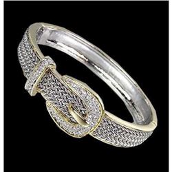 Designer Style Balinese Silver Wheat Gold Crystals Buckle Hinged Bangle Bracelet