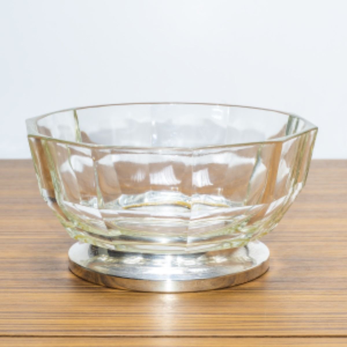 Large Vintage Italian Crystal Centerpiece Bowl With Silver Plate