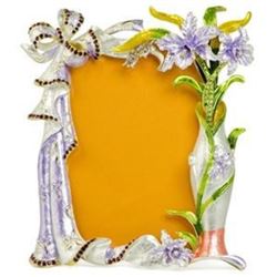 7" Faberge Orchid Flowers Enameled Russian Antique Style Picture Frame