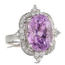 11.65ct. Pink Kunzite and Diamond 14kt White Gold dinner ring.