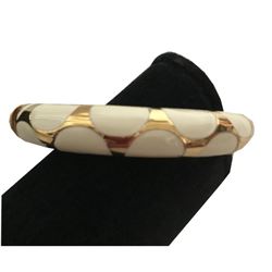 Hinged White Enamel Goldtone Bangle Bracelet