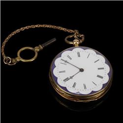 Constantine Geneve Cylindre Huit Rubis 18K Gold Pocket Watch