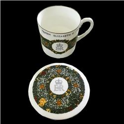 Queen Elizabeth II Staffordshire Silver Jubilee Trinket Box & Tea Cup Set