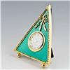 Image 1 : 5" Green Triangle Enameled Guilloche Russian Antique Style Faberge Clock