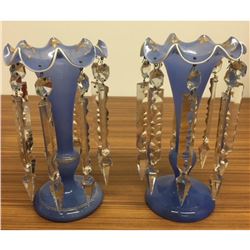 Pair of Blue Glass Crystal Icicle Prism Lustre