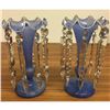 Image 1 : Pair of Blue Glass Crystal Icicle Prism Lustre
