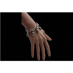 Silver Bracelet Fashion Jewelry Dangle Skull Charm Skeleton