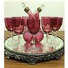 Image 1 : Cranberry Glass Wine Set With Decanter and Cut Glass Mirror Serving Platter