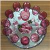 Image 3 : Cranberry Glass Wine Set With Decanter and Cut Glass Mirror Serving Platter