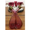 Image 4 : Cranberry Glass Wine Set With Decanter and Cut Glass Mirror Serving Platter