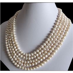 Beautiful 100" 7-8mm White Freshwater Cultured Pearl Necklace