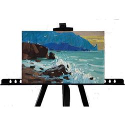 21st Century Signed Ukranian Impressionism, Rocky Coastline Sunset Oil Painting