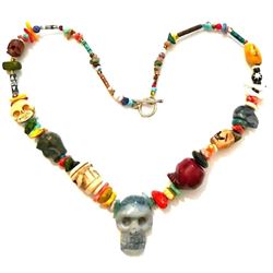 Hand-carved Artisan Skull Beads Necklace