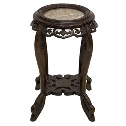 Asian Marble Top Foliate & Figural Side Table