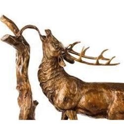 Elk by Tree By P. J. Mene