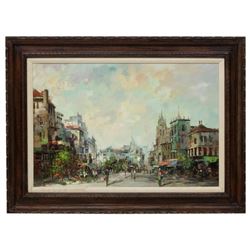 Signed Oil On Canvas, European Street Scene