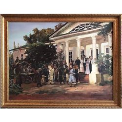 Large late 20thc Russian School, Wedding Party Oil Painting