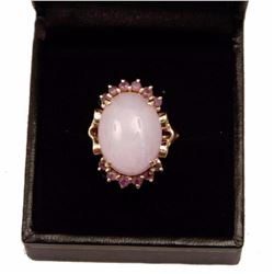Lavender Jade & Amethyst 14kt Gold Ring