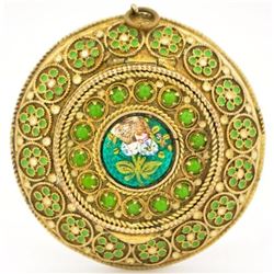 French Enamel Floral Mirror Box Pendant