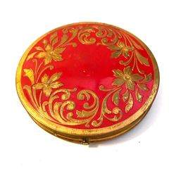 Vintage Art Nouveau Floral Enamel Repousee Powder Compact