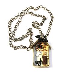 Artisan Halloween Haunted House Frozen Charlotte Dollhouse Necklace
