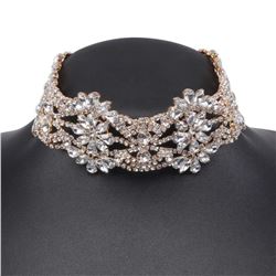 Designer Crystal Wide Collar Bib, Chunky Choker Necklace