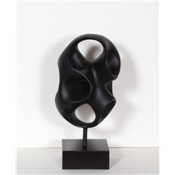 Abstract Modern Cast Resin Sculpture on Wooden Base