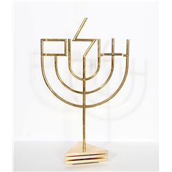 Yaacov Agam, Shalom Menorah (Tri-Base), Gold-Plated Metal Kinetic Sculpture