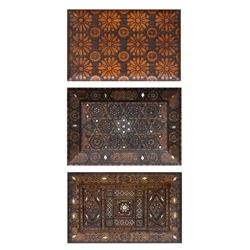 Lot of 3 Hand-Carved Wooden Boxes with Inlay