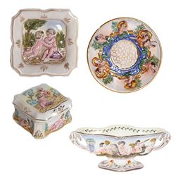 Lot of 4 Ardalt Capodimonte Porcelain Pieces - Two Plates, Box and Bowl