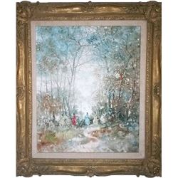 Stefanos Sideris, Winter Forest Scene, Oil Painting