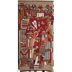 Folk Scene with Men in Hats, Tapestry
