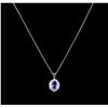 Image 2 : 3.27 ctw Tanzanite and Diamond Pendant With Chain - 14KT Yellow Gold