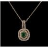 Image 1 : 0.89 ctw Emerald and Diamond Pendant With Chain - 14KT White Gold