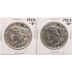 Lot of (2) 1923-D $1 Peace Silver Dollar Coins