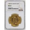1908 $20 No Motto St. Gaudens Double Eagle Gold Coin NGC MS63